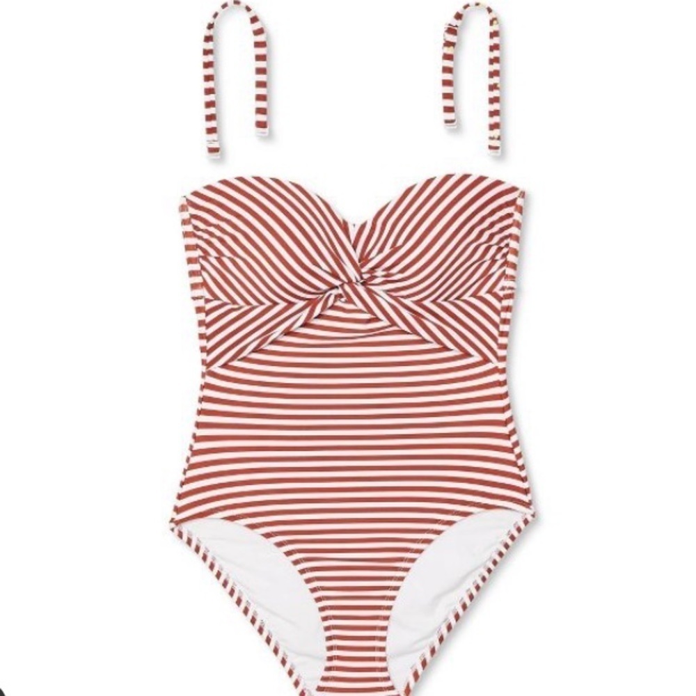 Sexy Twist front striped Bandeau one piece Swimsuit Kona Sol Large NWT - Picture 4 of 7
